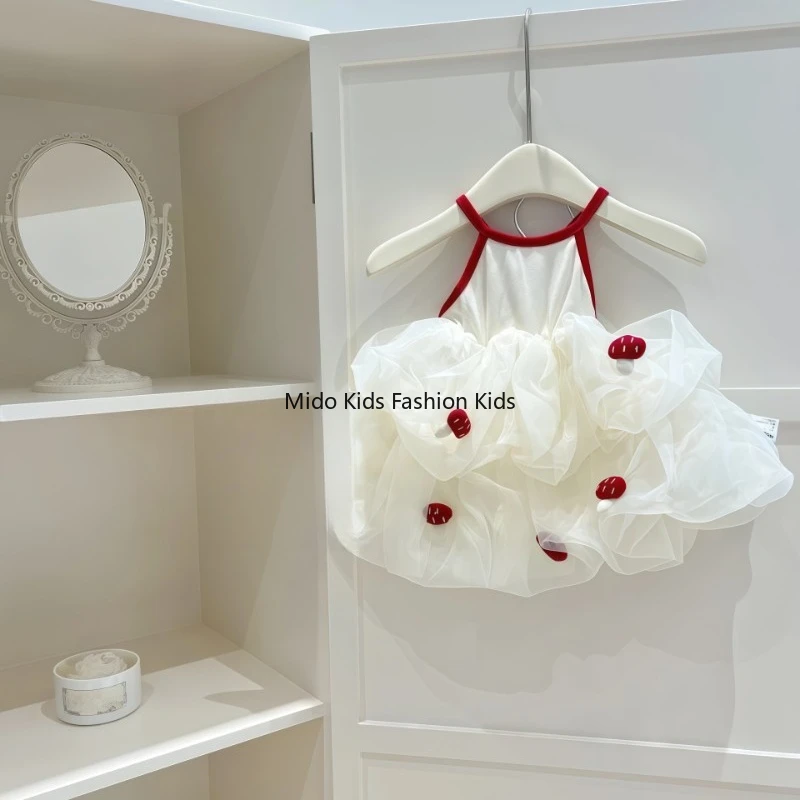 2-12Y Girls Summer Dress Mushroom Princess Tulle Gown Strapless Net Dress for Kids 80-130cm