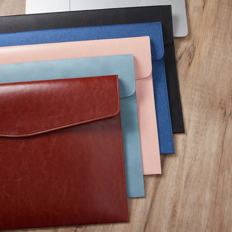 PU Leather File Bag Large Capacity Snap Closure Document Pouch A4 Document Paper Storage Bag Office Documents Storage Management