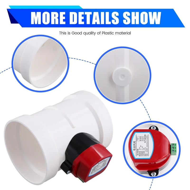 AB42-Plastic Motorized Damper PVC Check Valve Air Duct Volume Controller For Ventilation Pipe 220VAC