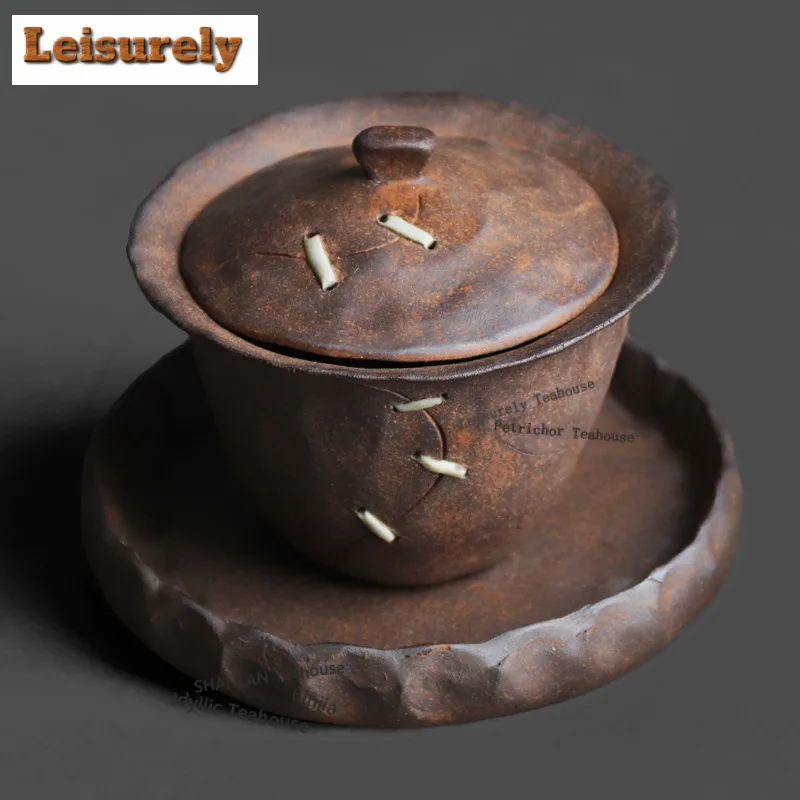 

Чайная чаша-гайвань из старинной глины (110 мл) с крышкой, эстетичная, для заваривания чая, набор для приготовления чая, посуда для кафе, декоративная.