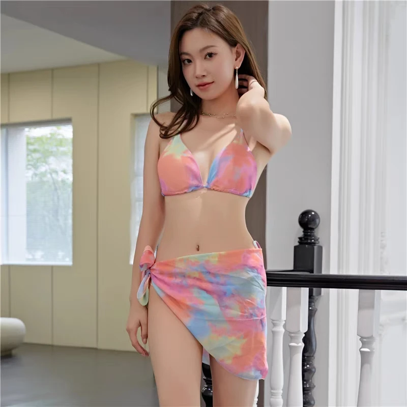 

New Three-Piece Bikini Swimsuit Beach Vacation Strap Design Nylon Spandex Polyester Material Triangular Bikini with Chest Pad