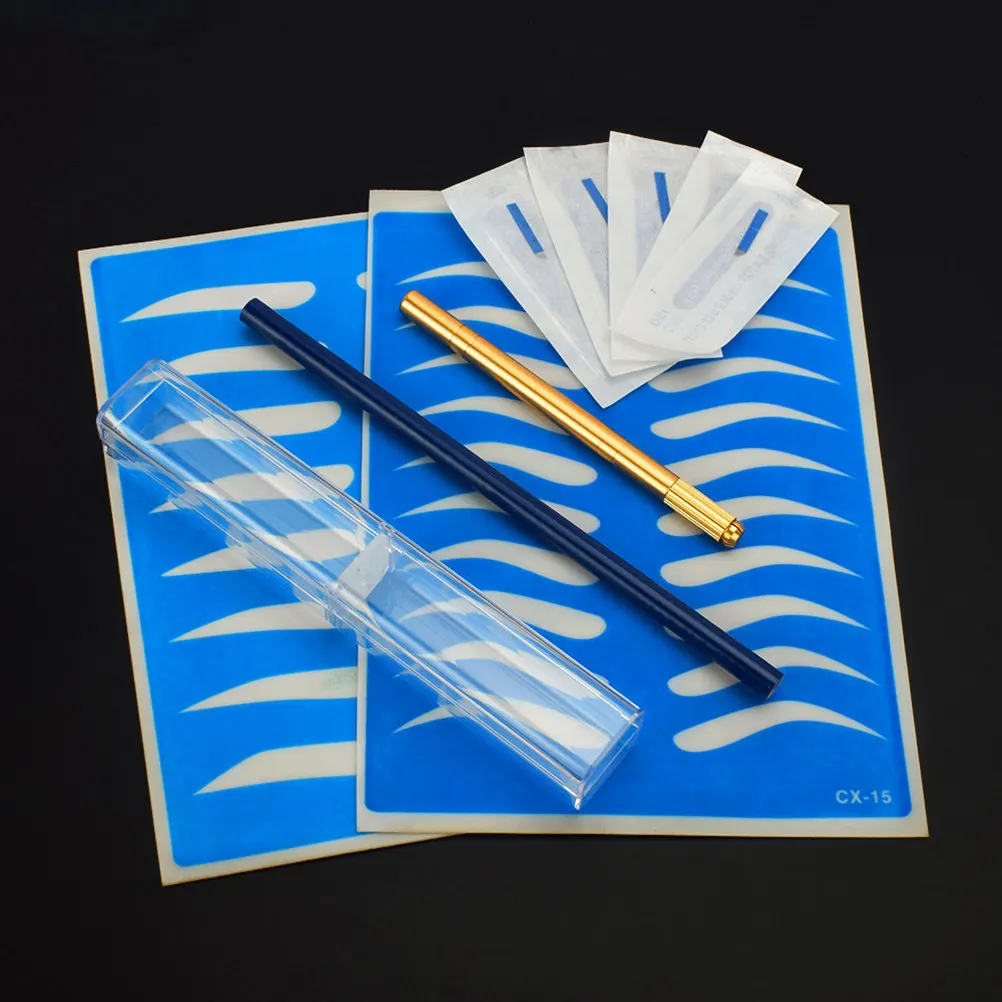 

Набор для хранения ручек и инструментов для микроблейдинга: прозрачный футляр, золотистый, для тренировок по татуажу бровей и вышивке на коже