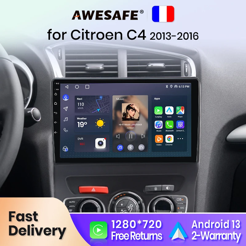 AWESAFE PX9 Car Radio For Citroen C4 2 B7 C4L 2013 - 2017 Multimedia Navigation GPS 2 din Android Autoradio CarPlay France