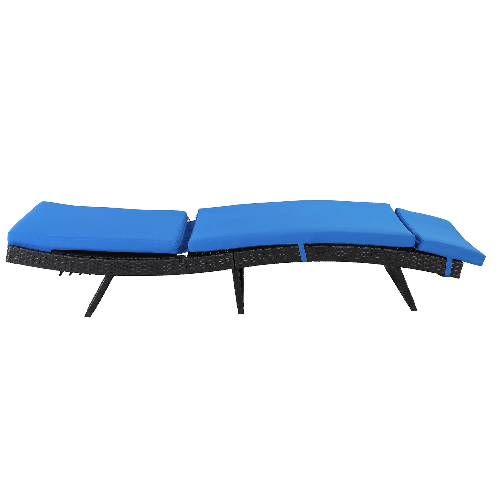 Cama de ratán tejida con cojín azul en relieve negro con marco de hierro en forma de S de 193*68*33cm