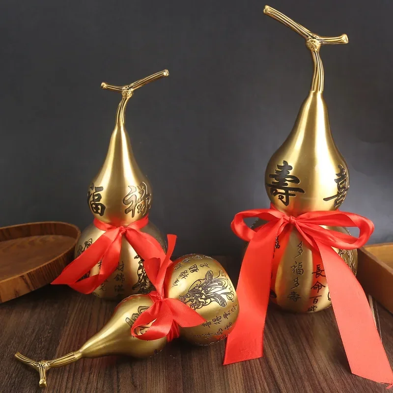 Copper art gourd ornament creative office desktop brass Fulu Shouxi large up and down, gourd ornament