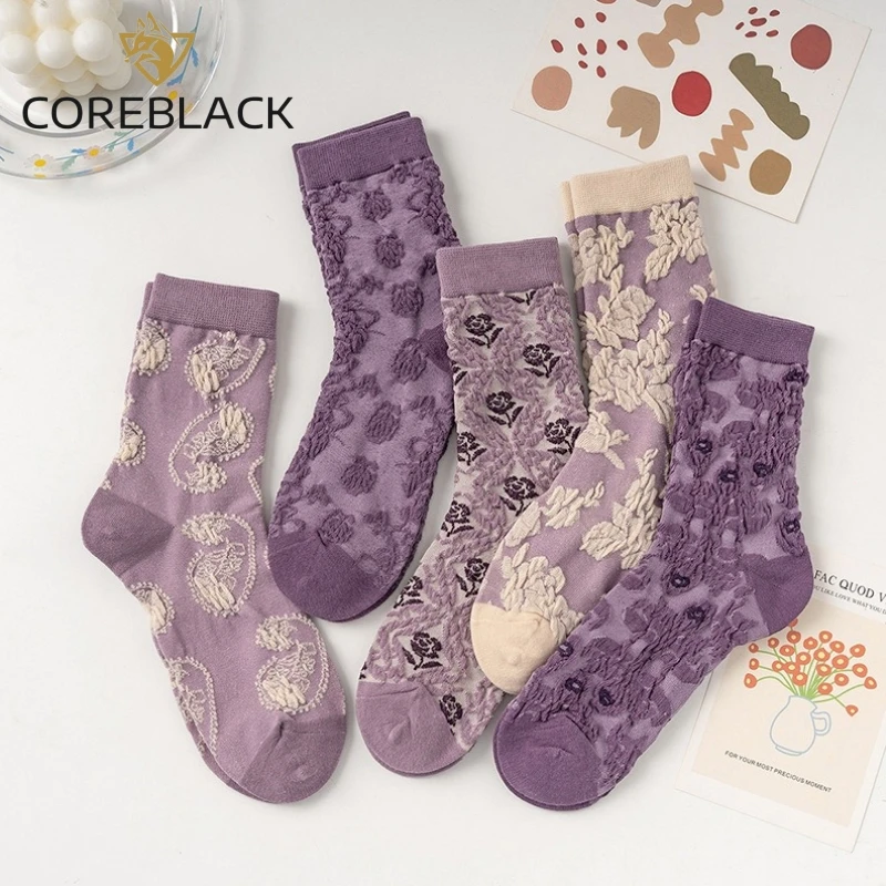 Women Socks Set 5 Pairs Cotton Socks Sweat-absorbing Breathable Four Seasons Socks's for Women  Creative Printing Socks