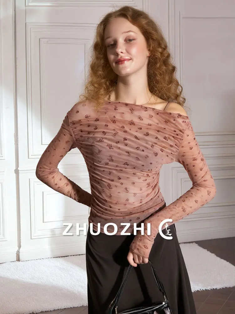 

Нежный ветерок: Новая осенняя женская футболка ZheZhi с одним открытым плечом, длинным рукавом, в горошек, приталенная, элегантный топ