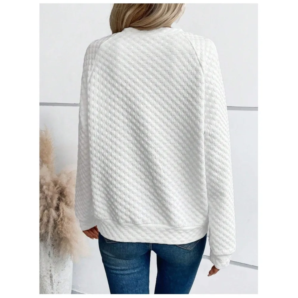 Modieuze casual wafel hoodie 2025, herfst dames effen kleur V-hals gesplitst lange mouwen dames casual sweatshirt trui