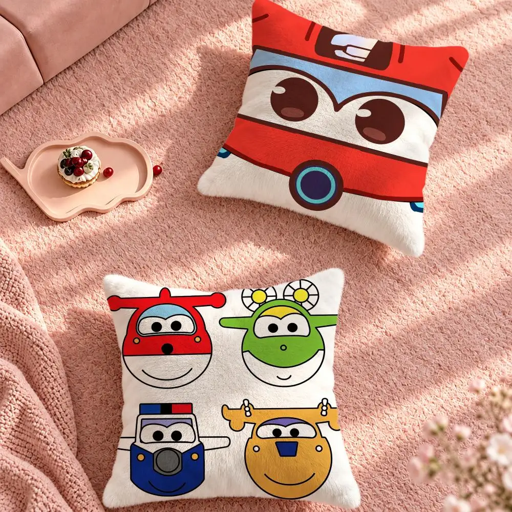 Cartoon Kids Aviation Super Wings Cushion Cover Cute Cartoon Throw Pillow Cover Soft Plush Cushion Cover Sofa Bedroom Home Decor