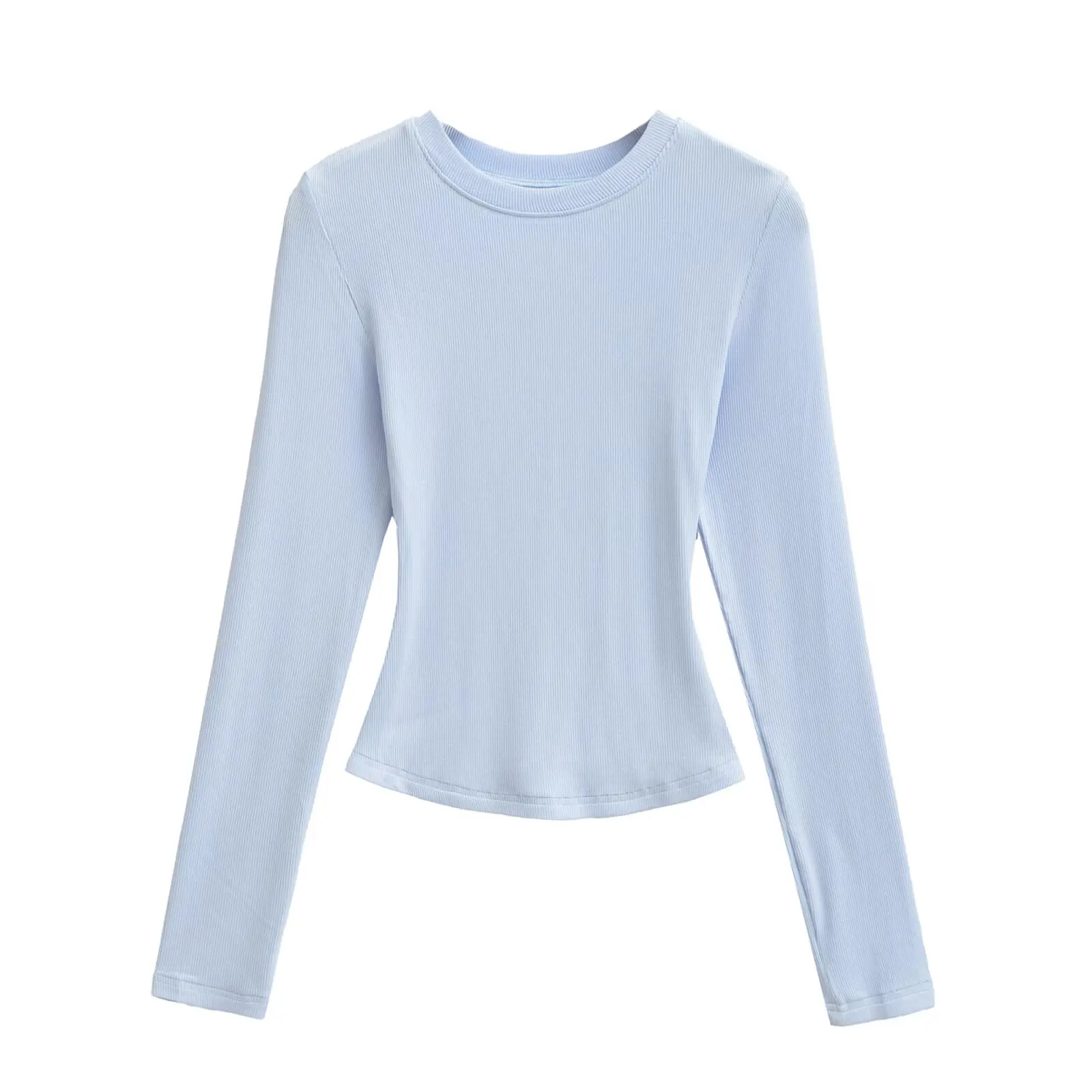 سليم صالح طويل Sve جولة Ne تي شيرت لون نقي الشارع Sle الخريف Faion الساعة الرملية الخصر ملابس داخلية قاعدة أعلى للنساء