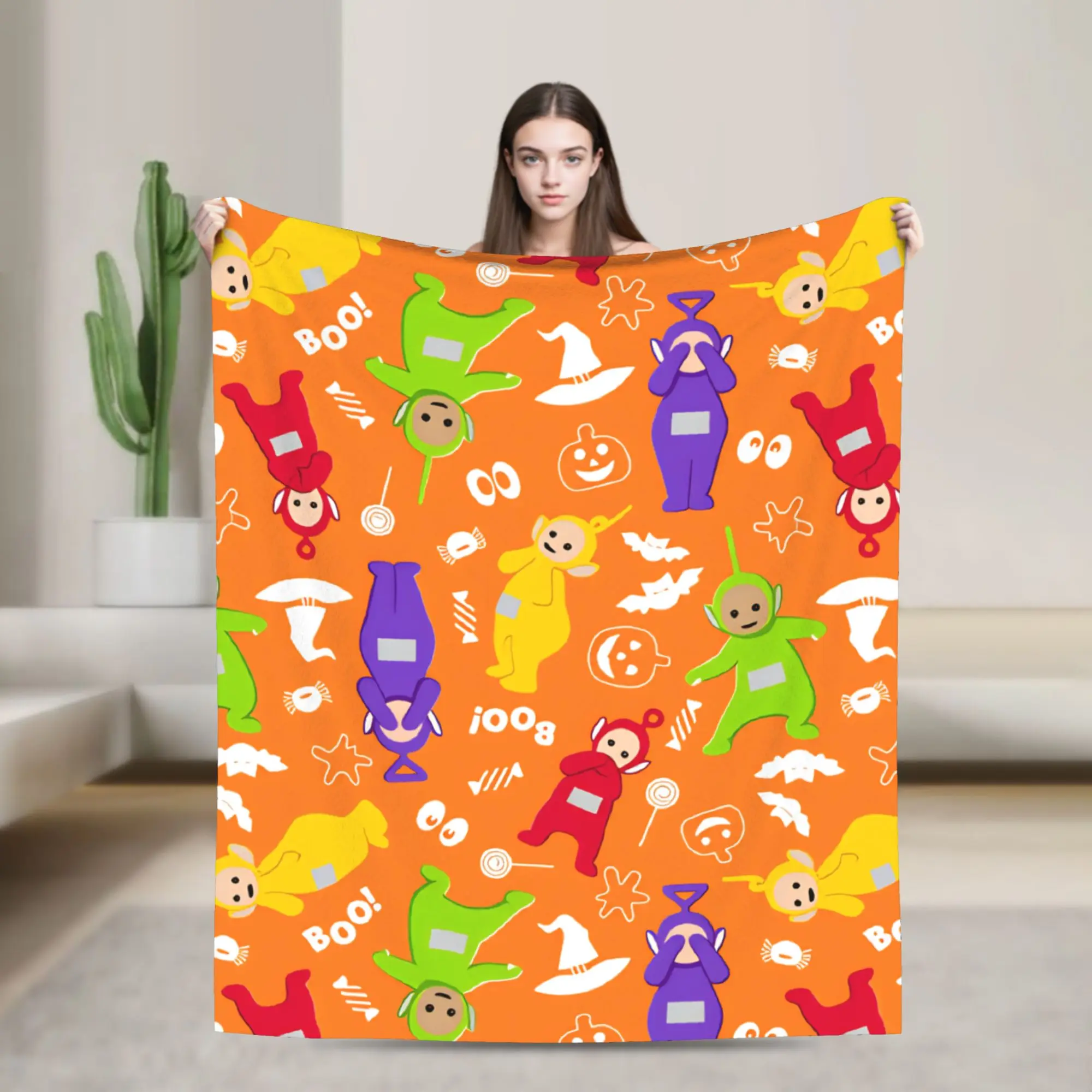 Childrens Cute T-Teletubbies Blanket  Warm Street Trend Plush Throw Blanket For Home Decor Camping Flannel Bedspread Bed Cover
