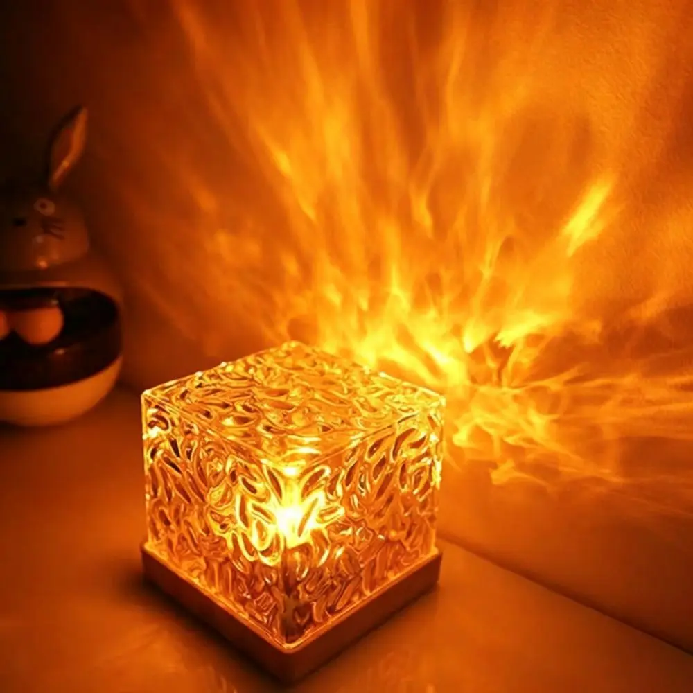 Dynamic Rotating, Water Ripple Lamp RGB Color Changing Multi Color Cube Atmosphere Lamp Dimmable Remote Control