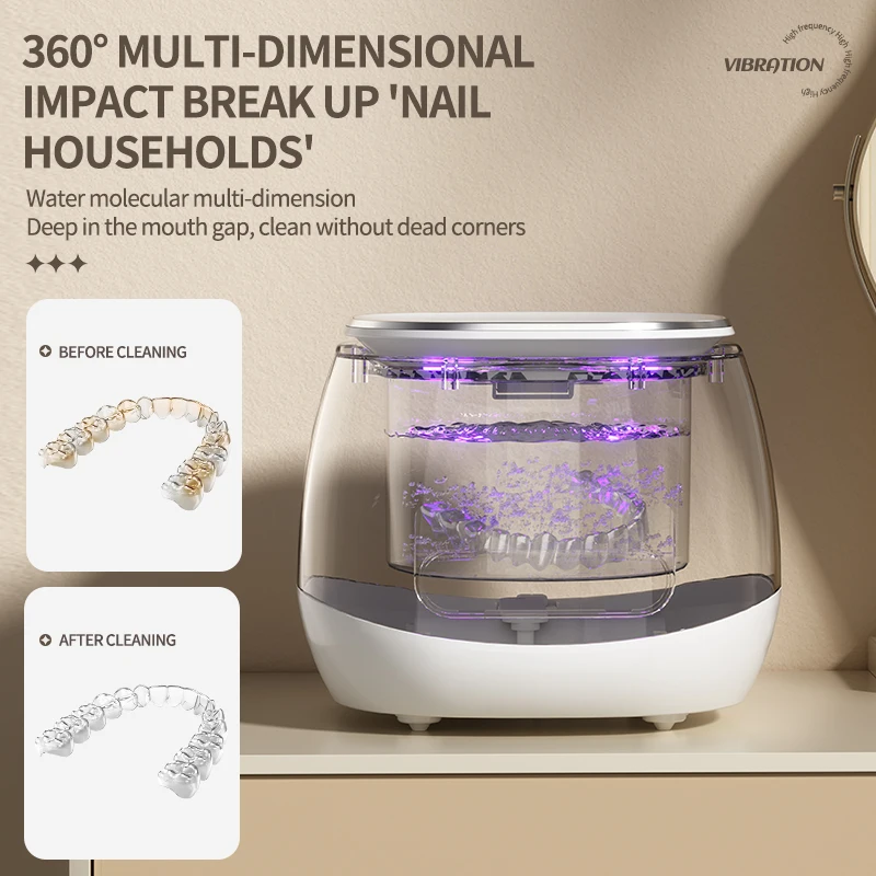 TINSOL Limpiador ultrasónico de 48 kHz con esterilizador UV Conveniente solución de limpieza para el hogar para joyería, dentaduras postizas y alineadores claros