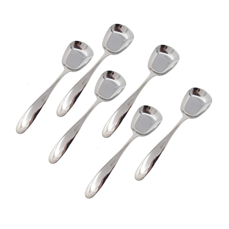 6PCS Squarehead Stainless Steel Spoons,Head Ice Cream Spoons, Arithmeticn Spoons, Rice Spoons, Soup Spoons