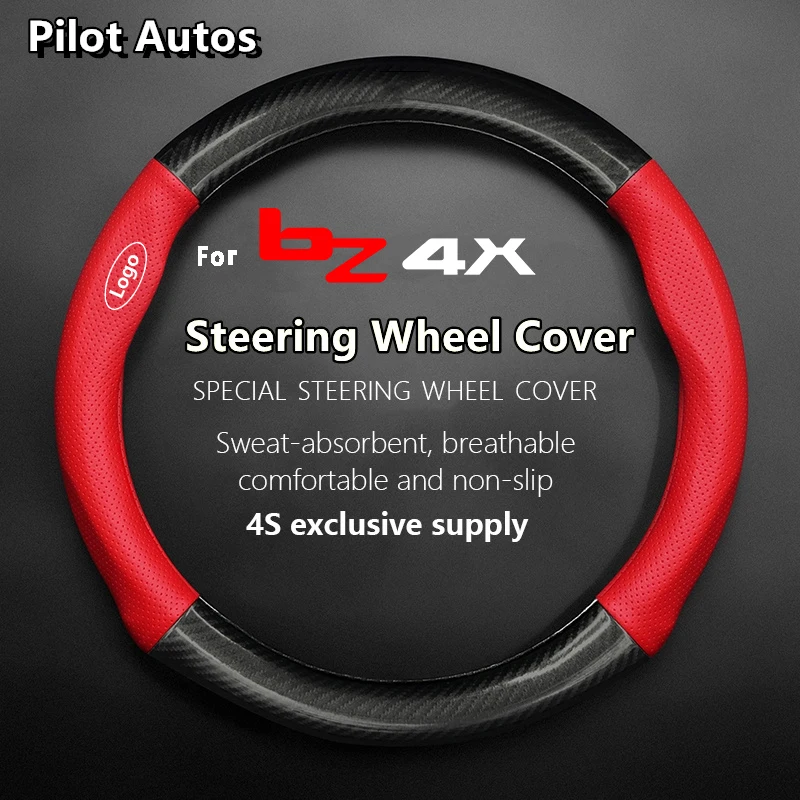 For Toyota For BZ4X Steering Wheel Cover Genuine Leather Carbon Fiber Summer Winter Women Man