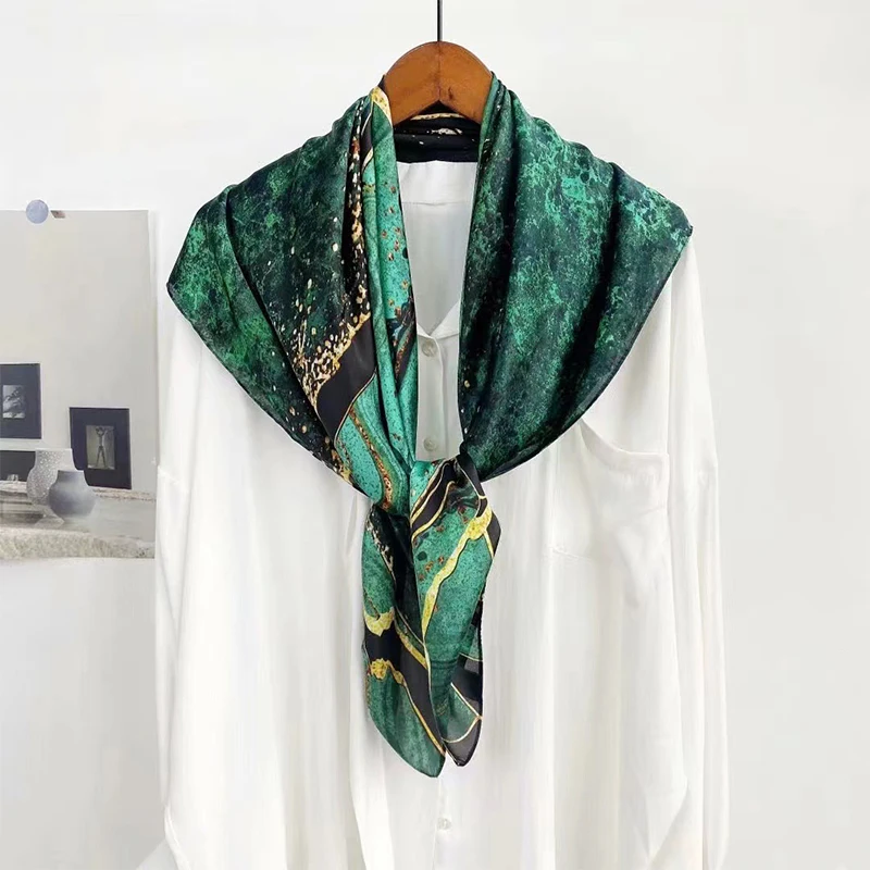 Print Satin Silk Square Scarf Hijab Women Bandana 90CM Headscarves Neckerchief Ladies Muffler Shawl Wrap Foulard Headband