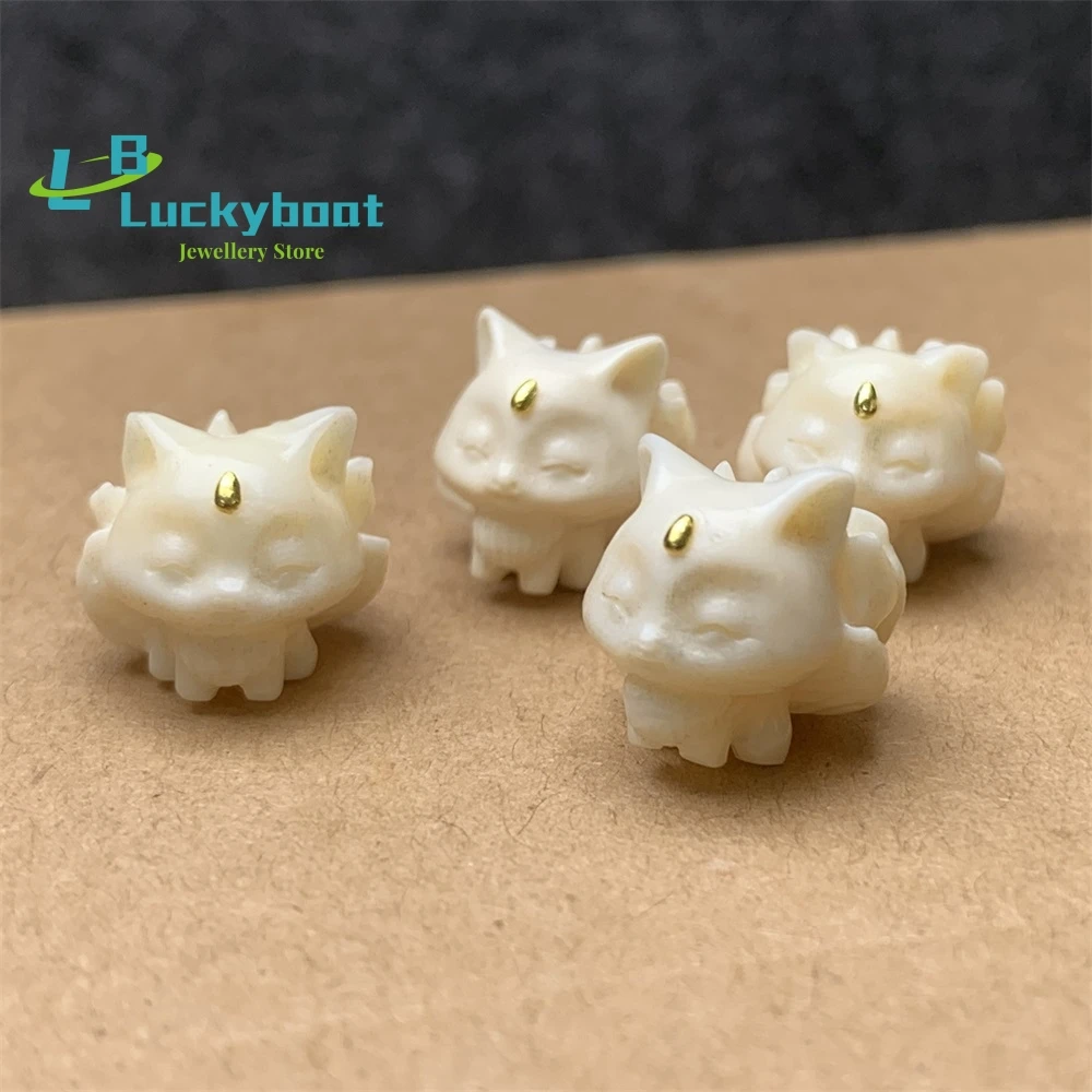 Natural Mammoth Ivory Carvings Nine-tailed Fox Little Cute Pet DIY Small Accessories Pendant Back Cloud