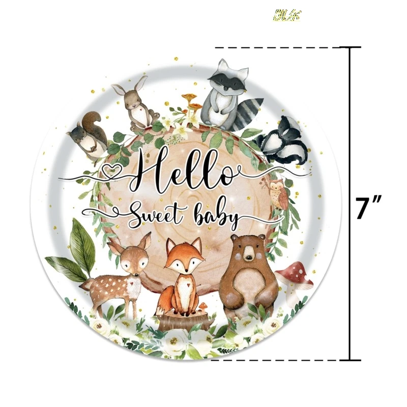 Green Jungle Animal OHBaby Birthday Party Outdoor Party Paper Plate Tableware Set Disposable Paper Plate Tissue Paper Cup Set