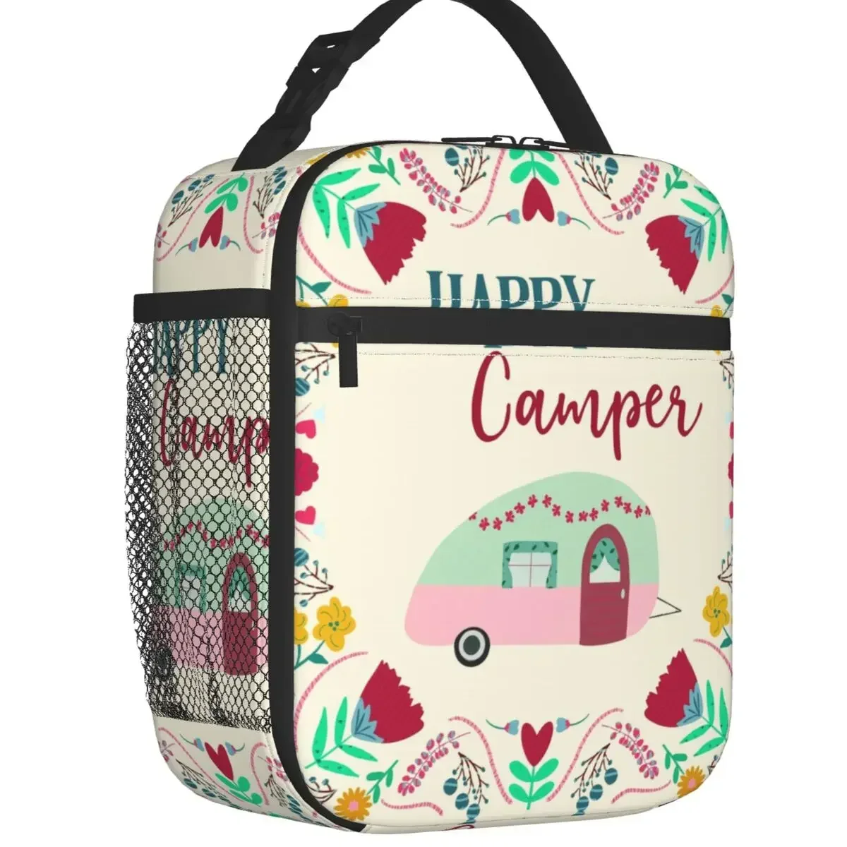 

Adventure Camper Happy Camp Insulated Lunch Bag Women Portable Cartoon RV Van Life Cooler Thermal Bento Box Kids School Children