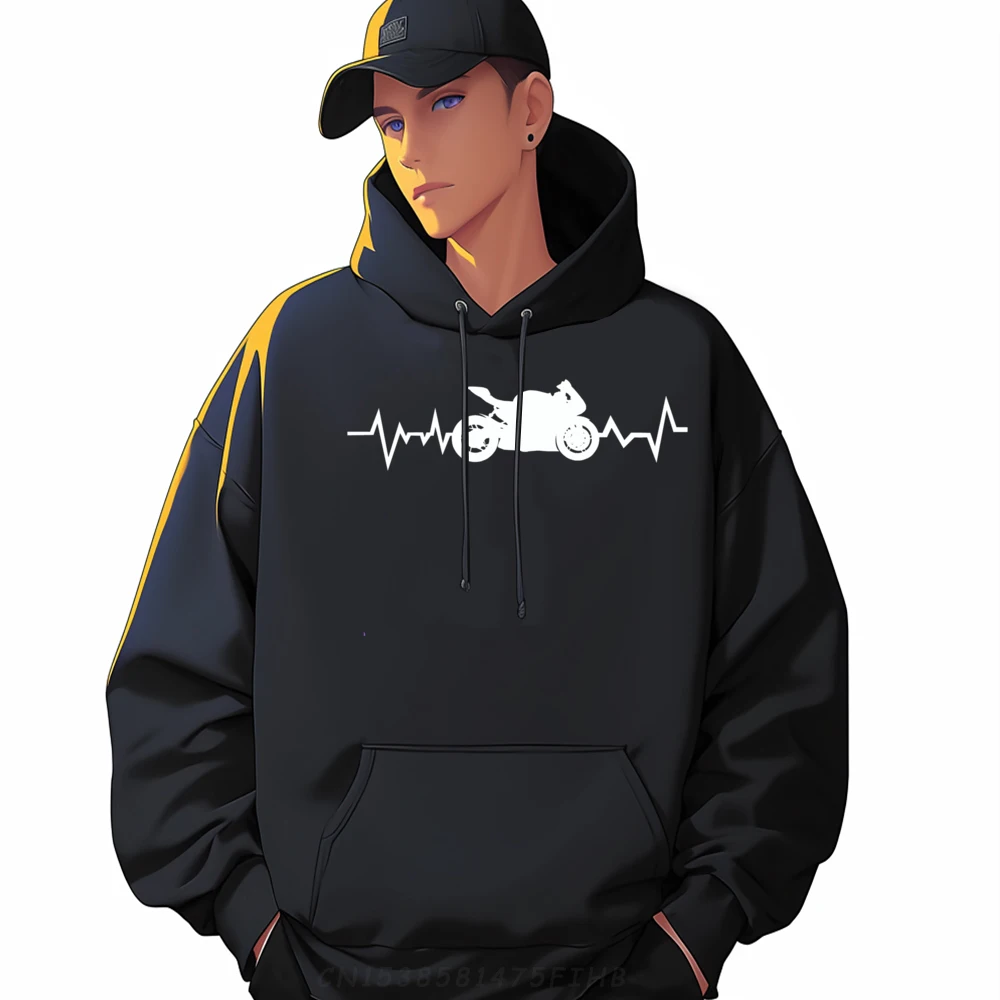 Heartbeat Motorbike Racing Biker Exhaust Motorcycle Grahpic Pullover Long Sleeve Hoodie Vintage