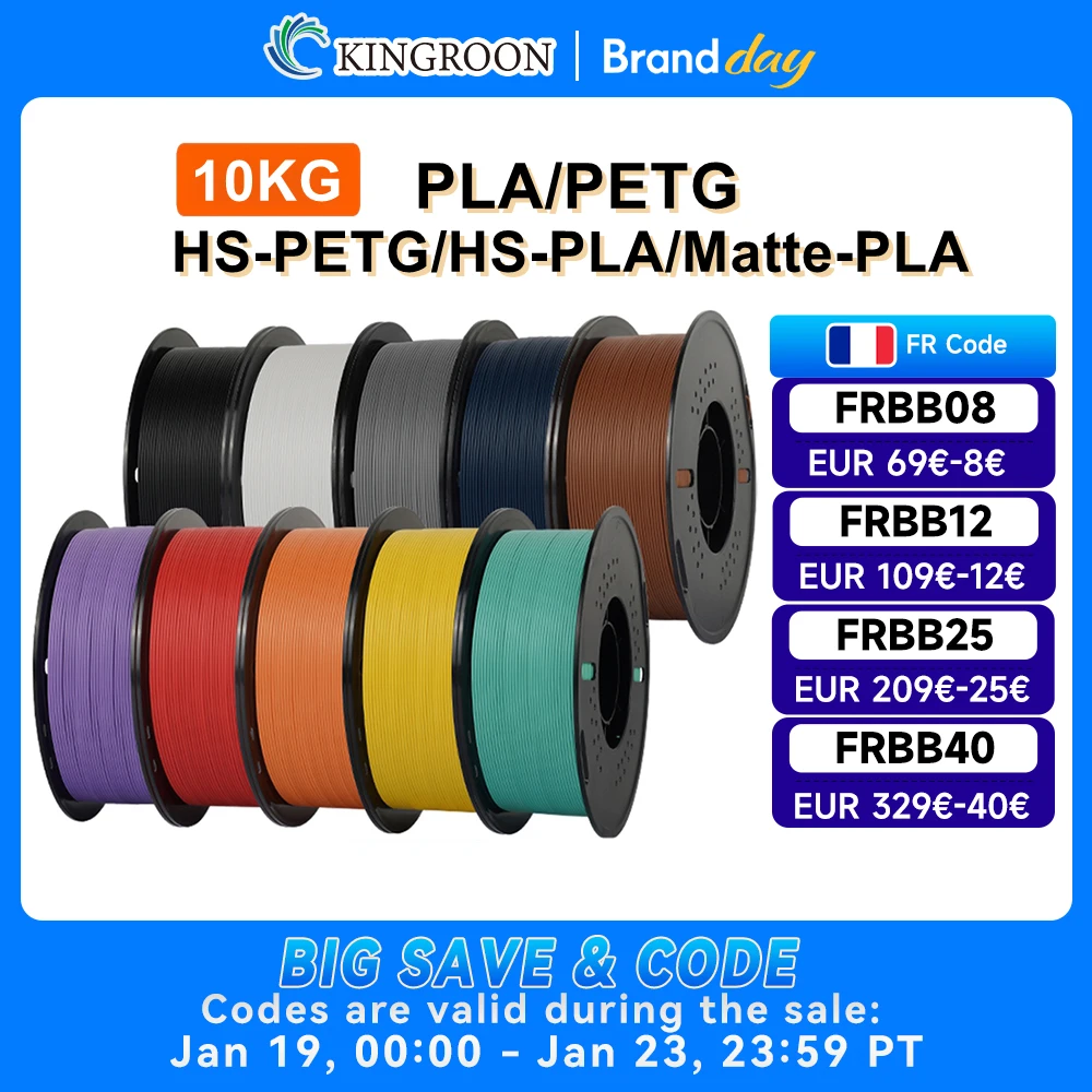 KINGROON 10KG(22LBS) PLA PETG HS-PLA HS-PETG Filament 1.75mm matériau d'imprimante 3D haute vitesse mat PLA 1kg * 10 rouleau mélange de couleurs