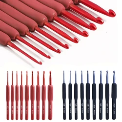 9pcs Red Black Crochet Hooks Needle Silicone Handle Aluminum Crochet Needle Set Needles Sweater Weave DIY Sewing Knitting Tool