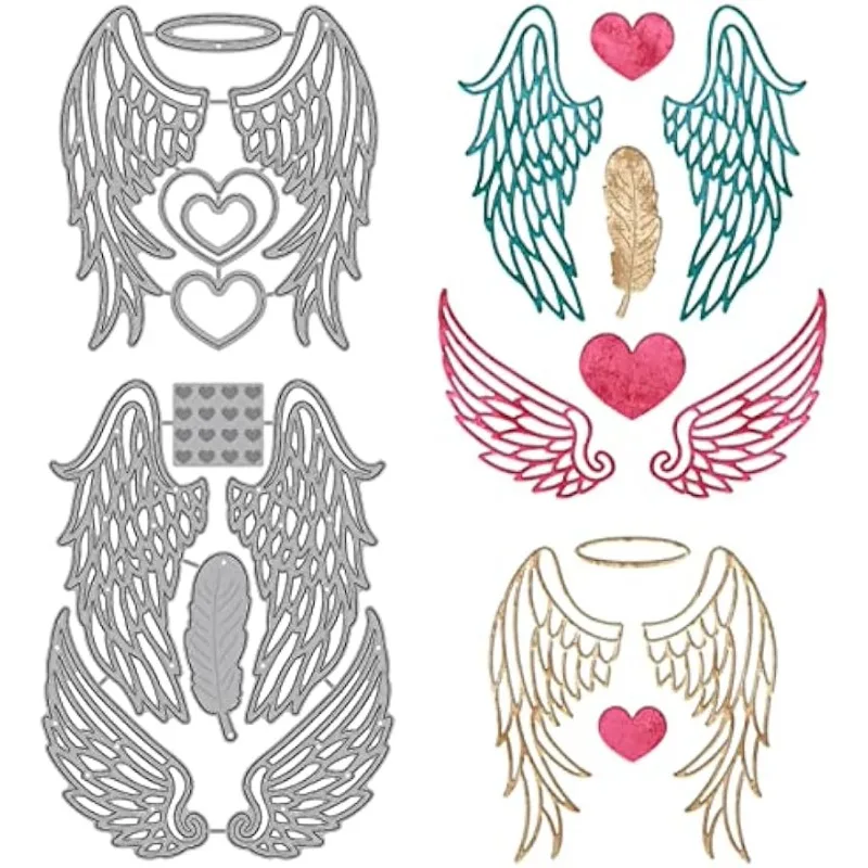 Angel Wings Cutting Dies Hearts Die Cuts Feather Embossing Stencil Template Carbon Steel Die Cutting Template