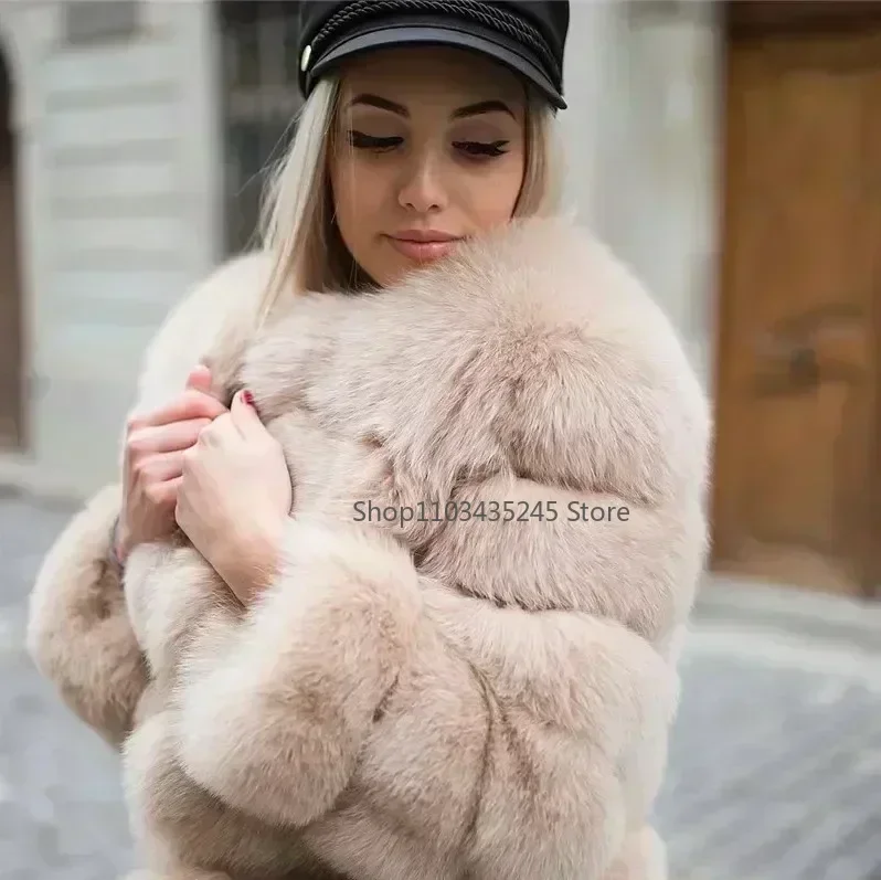 Women\'s Fashion faux fur coat super hot Autumn Winter women short Faux fox fur fluffy jacket high quality 5xl Ladies furry coats