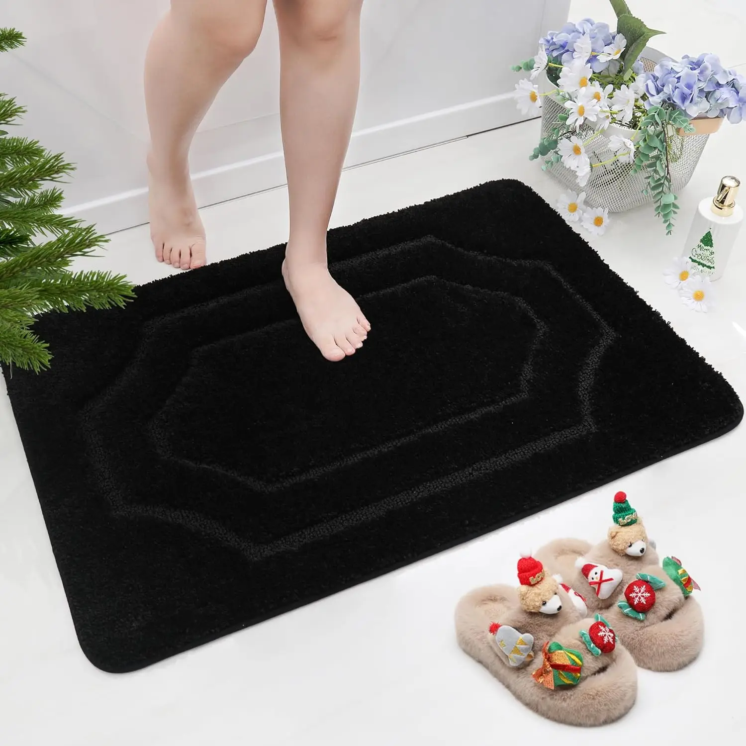 

Коврики для ванной нескользящие, мягкие и впитывающие, из полиэфирного микроволокна, черные, машинная стирка, размер S