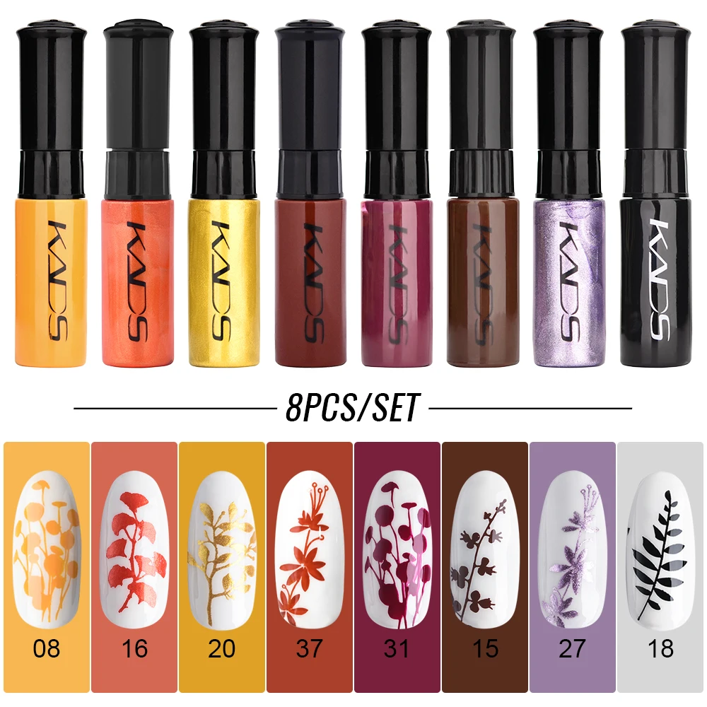 8 sztuk/zestaw 7ml Nail Art Stamper polski złoty srebrny biały nadruk płyta z obrazem dekoracja końcówki do paznokci Manicure lakiery narzędzia DIY — 2