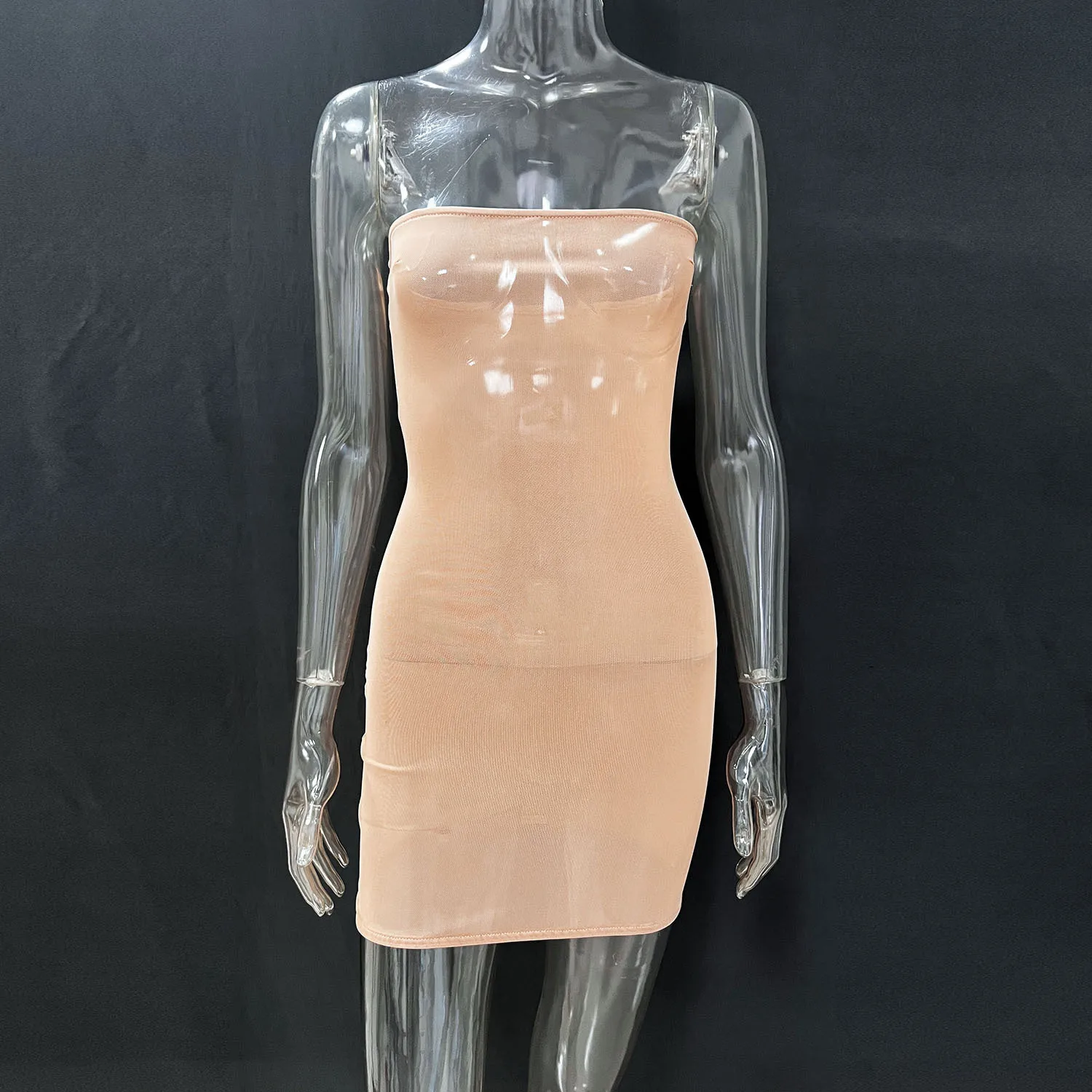 Damen Sommer Sexy Trägerloses Mesh Bodycon Minikleid Nahtloses Transparentes Top Unterkleid Sexy Schlankmachende Lingerie für Party Hochzeit – Detail 2