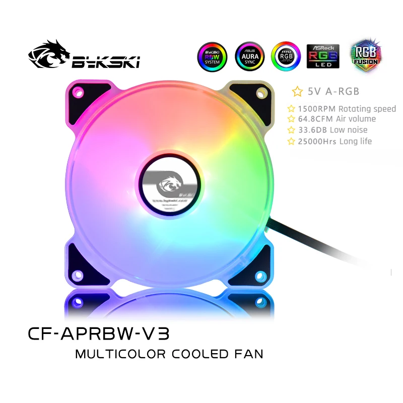 

Bykski 12cm Fan ARGB 5V Computer Mute Water Cooling Fan For PC Case 120/240/480 Radiator Colorful Cooler For PC Cooling Fan