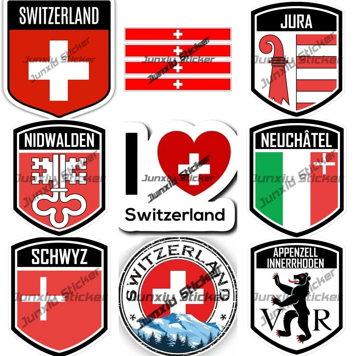 Appenzell Jura Schwyz Nidwalden Canton Switzerland Flag Emblem Vinyl Stickers Swiss Alps Oval  Country Code CH Decal Accessories