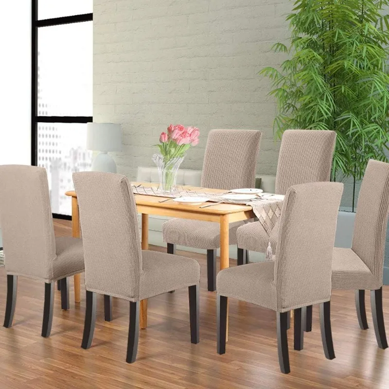 Parson Dining Chair Covers Set of 4 Khaki Seat Slipcovers Washable Removable Stretch Chair Protectors Home Restaurant Decor