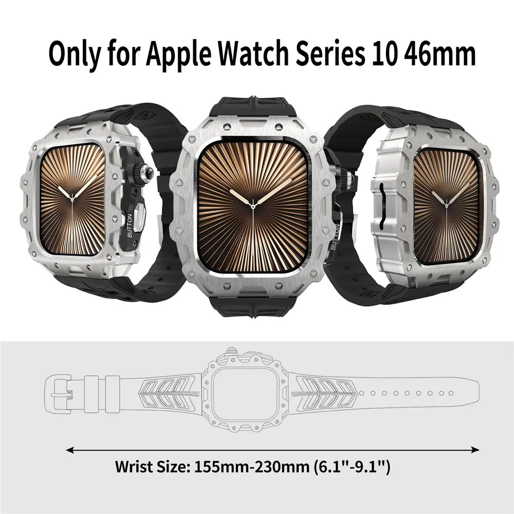 Premium Metal Bezel Case + Silicone Strap AP Mod Kit for Apple Watch Series 10 iWatch 46mm