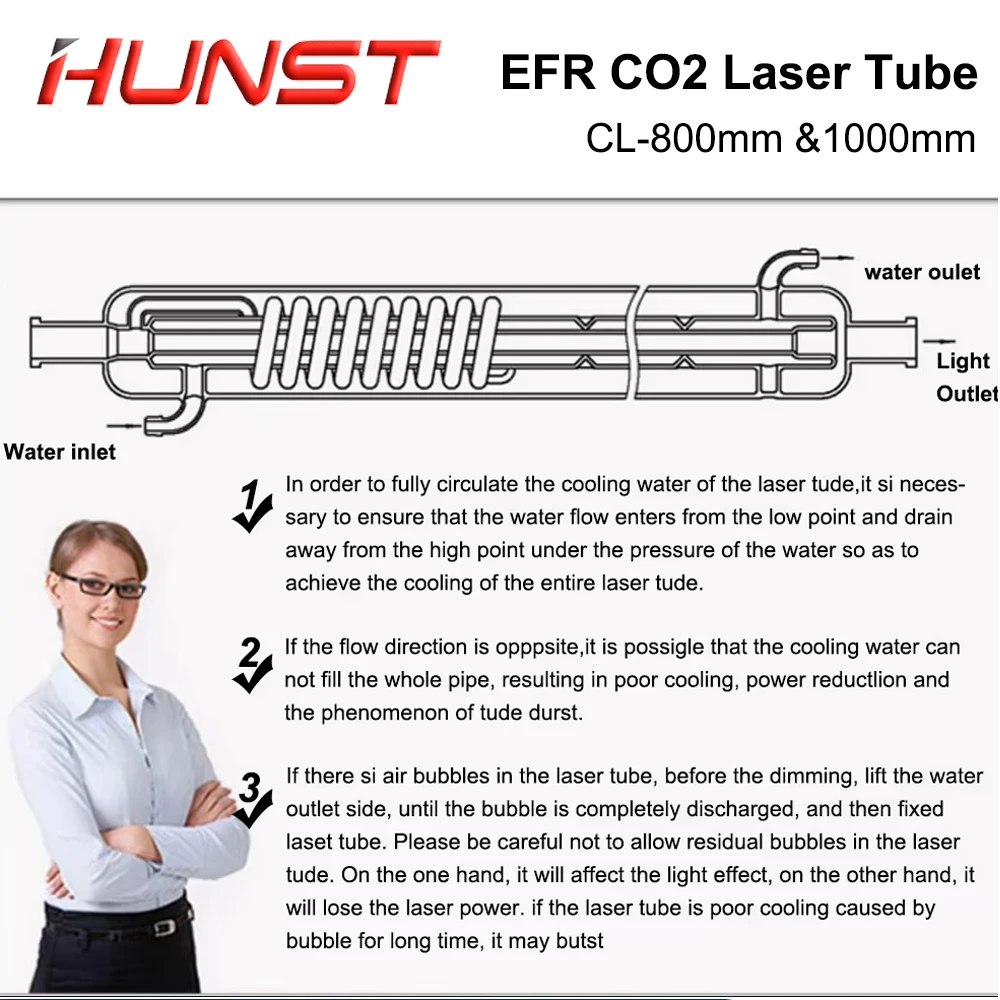 Hunst EFR 40 واط 50 واط 60 واط CO2 أنبوب الليزر قطر 50 مللي متر طول CL800mm CL1000mm الليزر الزجاج مصباح لآلة قطع النقش CO2