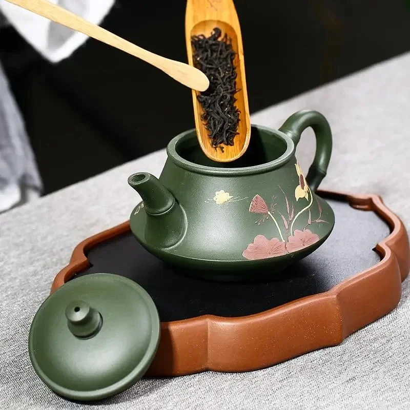 

230CC Real Handmade Green Kettle Yixing Purple Clay Teapot Puer Tea Set Kung Fu Zisha Teaware Free Shipping