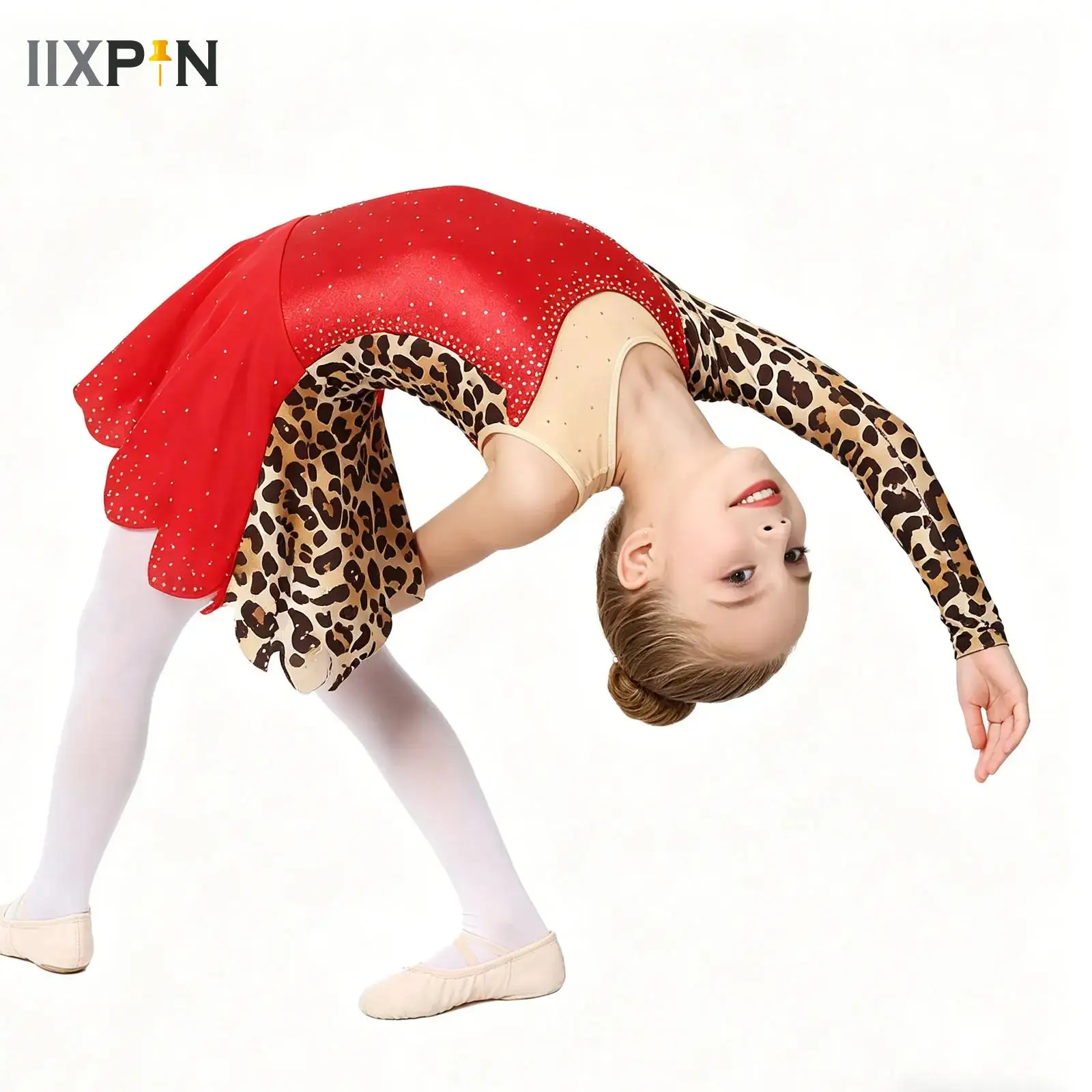 

Kids Girls Rhythmic Gymnastics Jersey Children Ballet Lyrical Dance Figure Skating Costume Shiny Rhinestones Bodysuit Dress