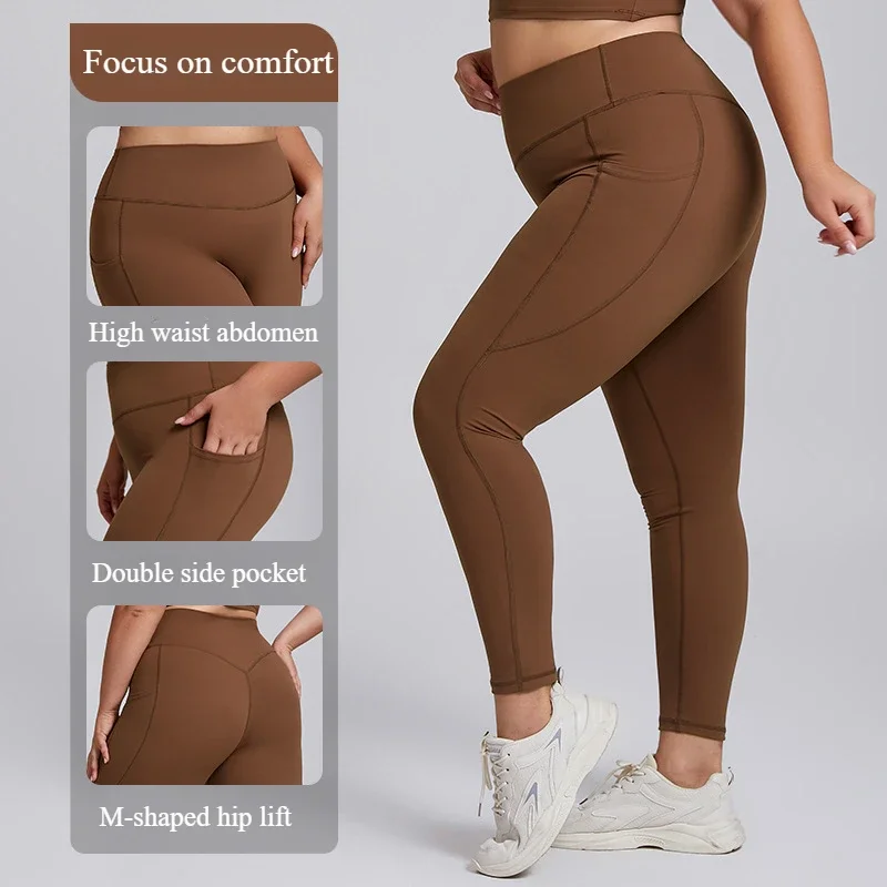 Large Pocket Yoga pants for Women Plus Size High Waist Workout Pants Slim Legging Sportswear high elasticity plus size leggings