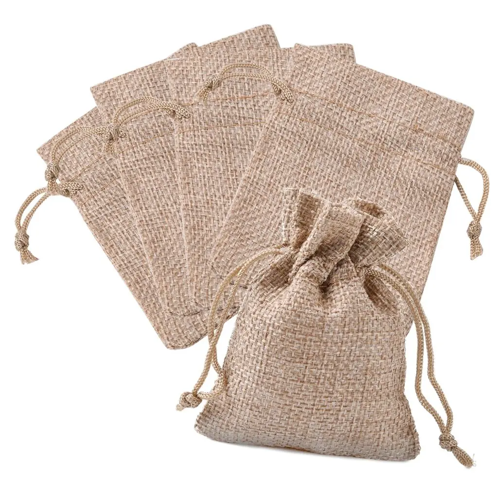 50pcs Dark Khaki Burlap Packing Pouches Drawstring Bags for Gifts Jewellery Storage Sachets Scented Pouches 9x7cm