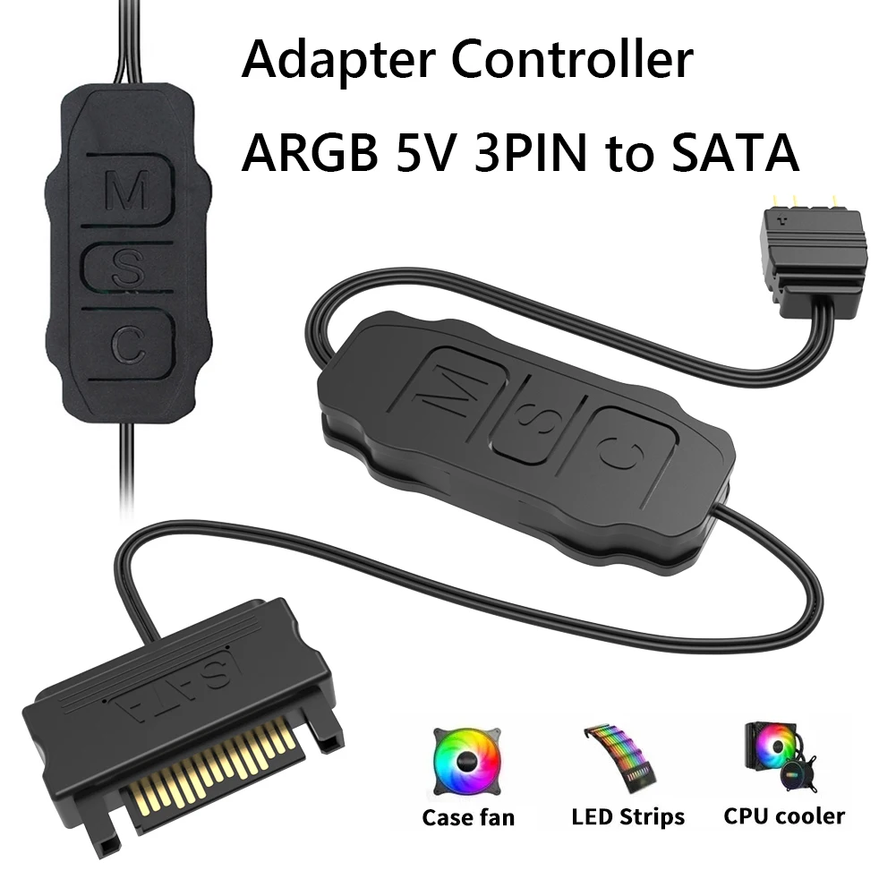 1-3 pièces 5V 3PIN ARGB vers SATA adaptateur contrôleur bouton contrôle RGB contrôleurs de lumière pour ordinateur PC ventilateur CPU refroidisseur bande lumineuse ﻿