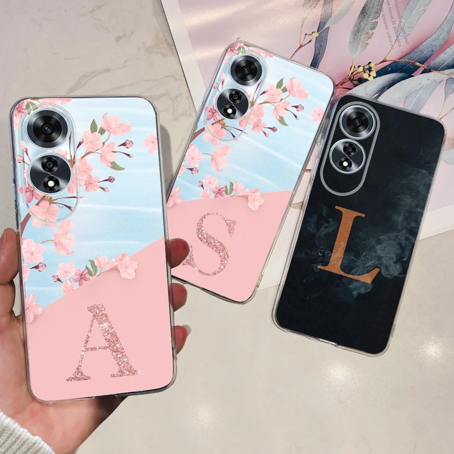 For Oppo A60 CPH2631 Bumper Case Transparent Soft TPU Coque Cover For OppoA60 A 60 Initials Letter Pattern Capas Silicone Funda