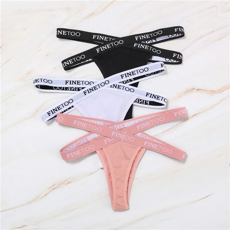 Cotton G-String Sexy Cross Strap Women\'s Panties FINETOO Letter High Waisted Panties Fashion Thongs Women Panty Lingerie M-XL