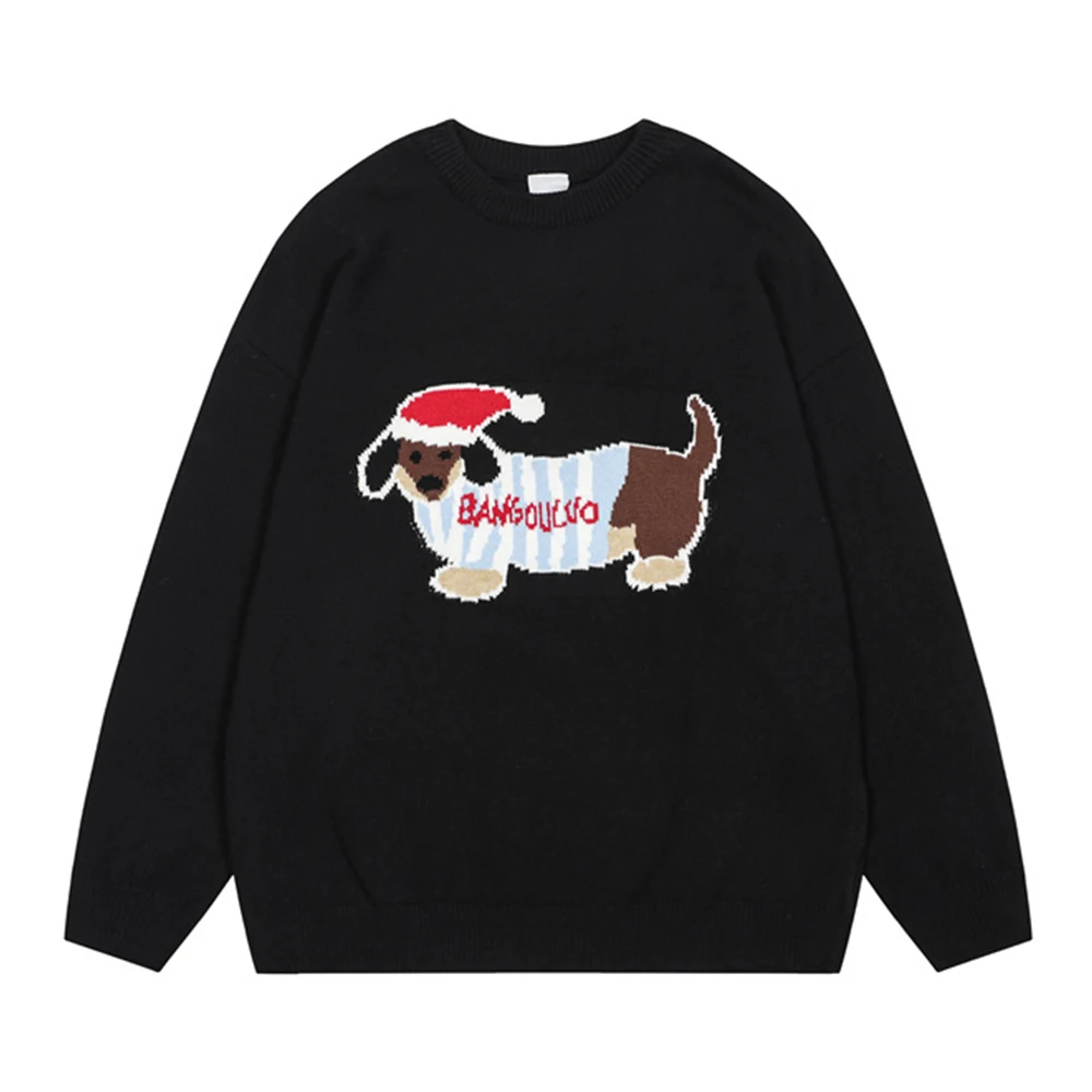 Lovely Dog Crew Neck Men Women Sweater Autumn Pullover Sweater for Men Black Grey