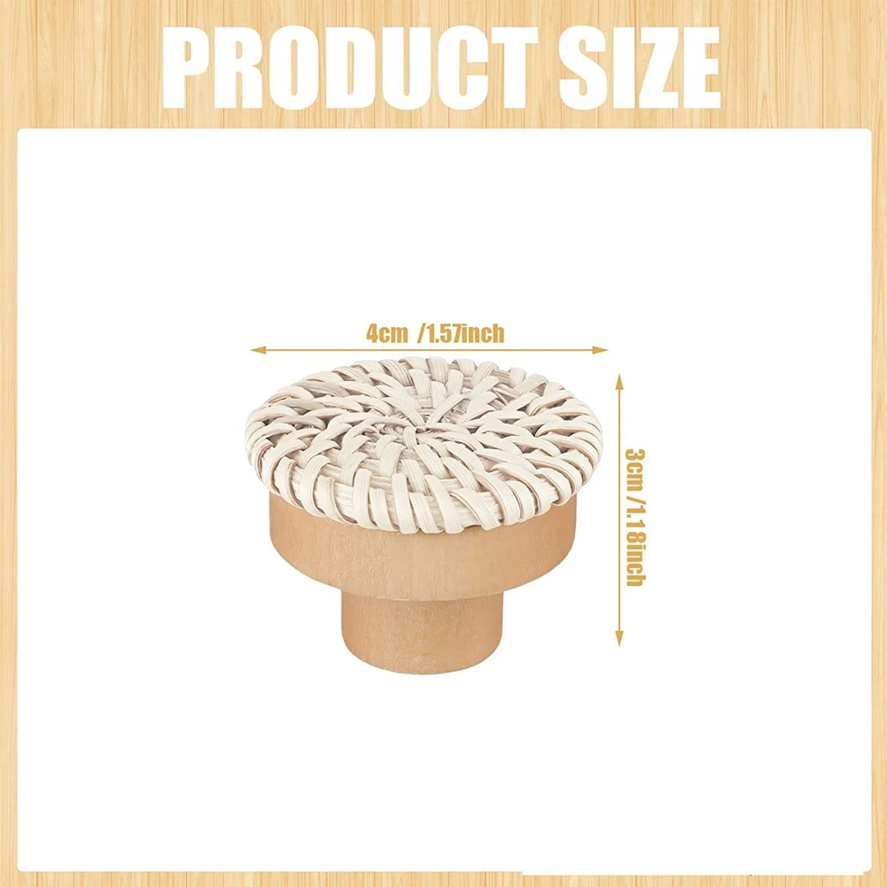 ABZV-Pomos de tocador de ratán bohemio, pomos redondos de madera para cajones, tejidos de mimbre hechos a mano y tornillos para muebles bohemios, color Beige, 12 piezas