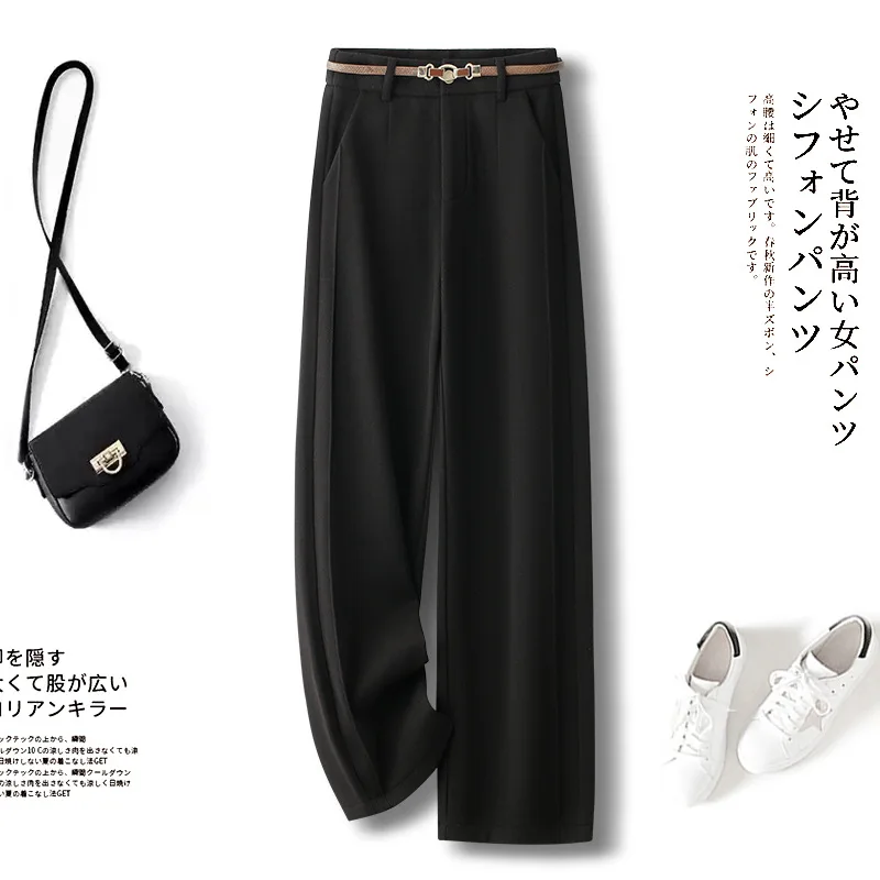 

Narrow Woolen Pants for Women, Spring and , Petite, Elegant, Winter Thickened, Casual Straight-Leg Pants