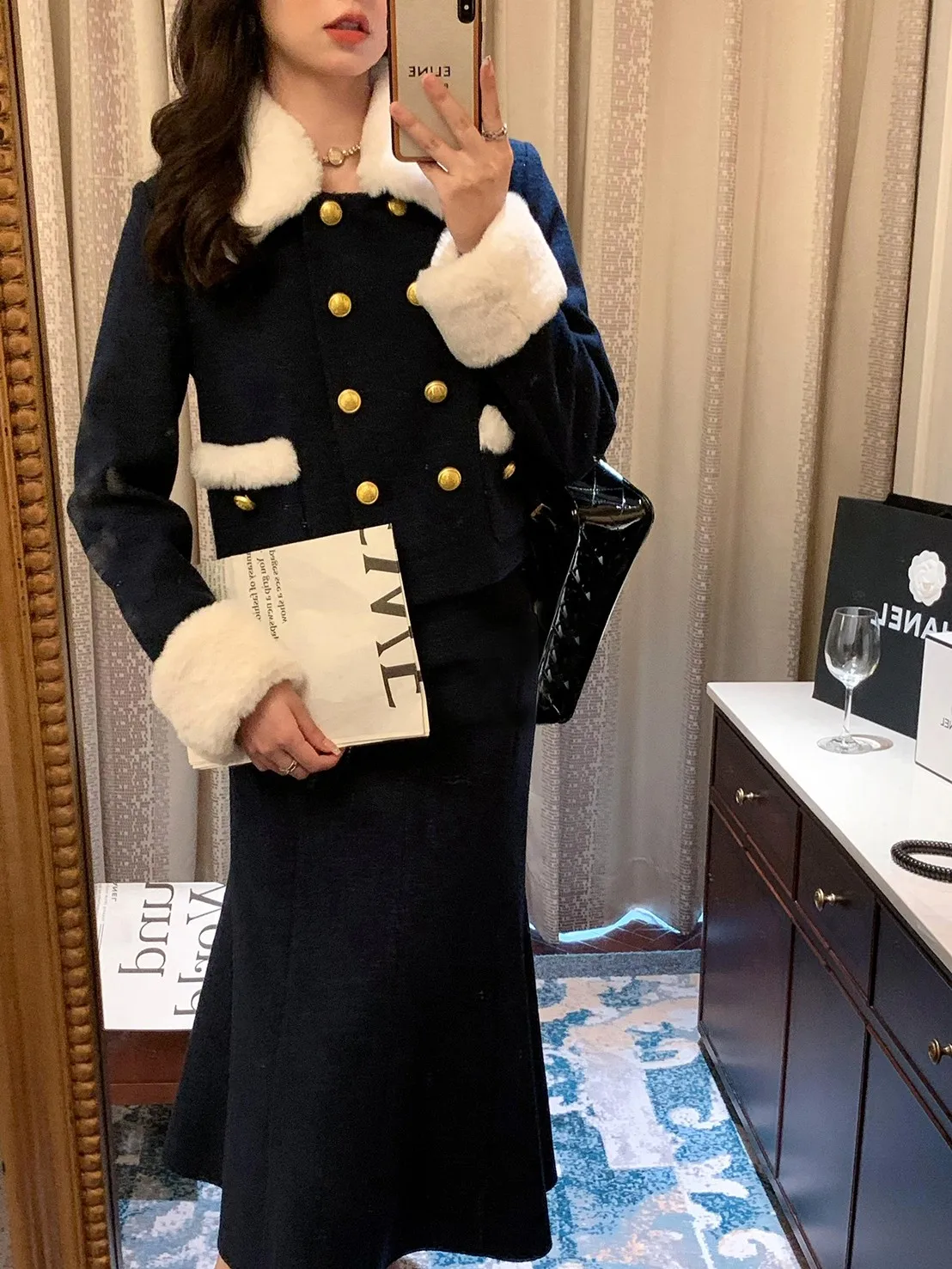 

Винтажное шерстяное пальто Annie's для женщин, зимнее, с юбкой-«рыбьим хвостом», для повседневной носки, художественный прямой крой, длинный рукав, на двойных пуговицах, однотонное