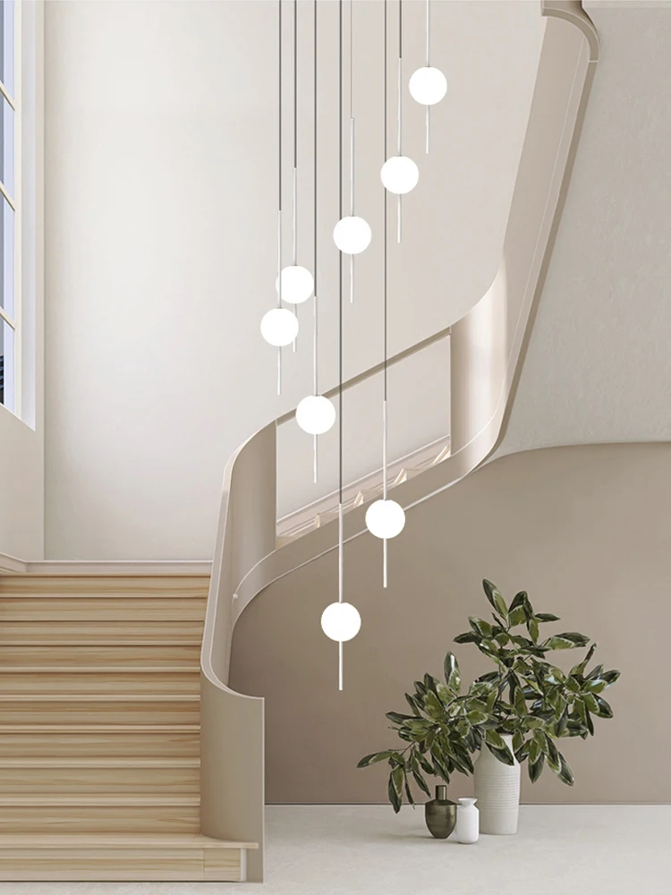 Nordic Glass Ball Chandeliers Modern Stair Pendant light for Villa Loft Hotel Lobby Living Room led Magic Bean Pendant lamp image 3