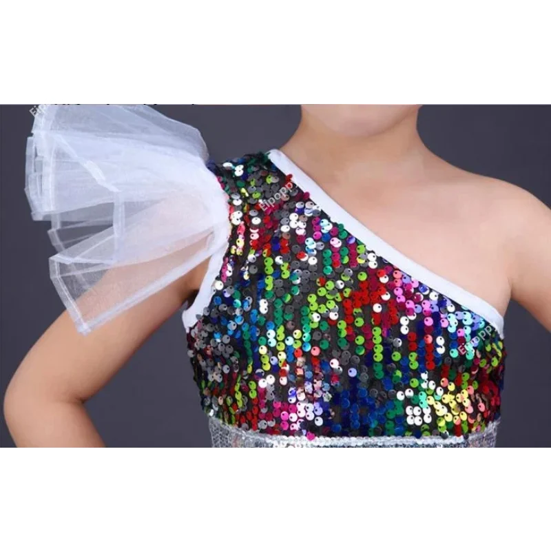 ダンスウェア女の子ジャズダンスストリートダンスパフォーマンス衣装子供の現代モデルキャットウォークスパンコール衣装スカート