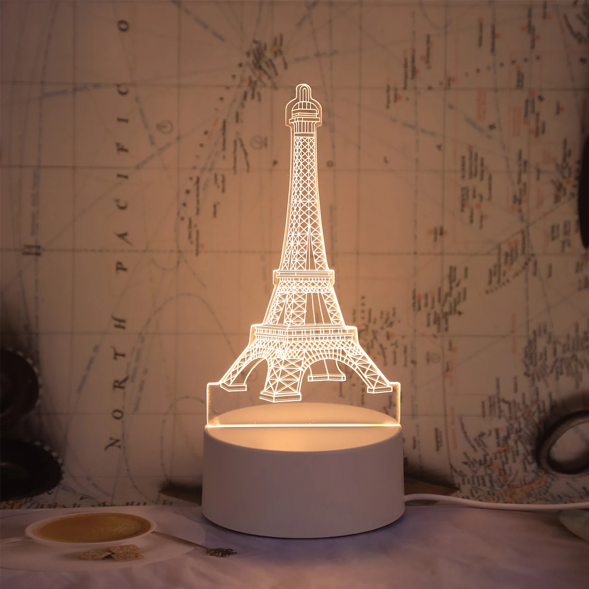 3D monochromatic Eiffel Tower acrylic small night light LED atmosphere decoration night light suitable for bedrooms, study rooms